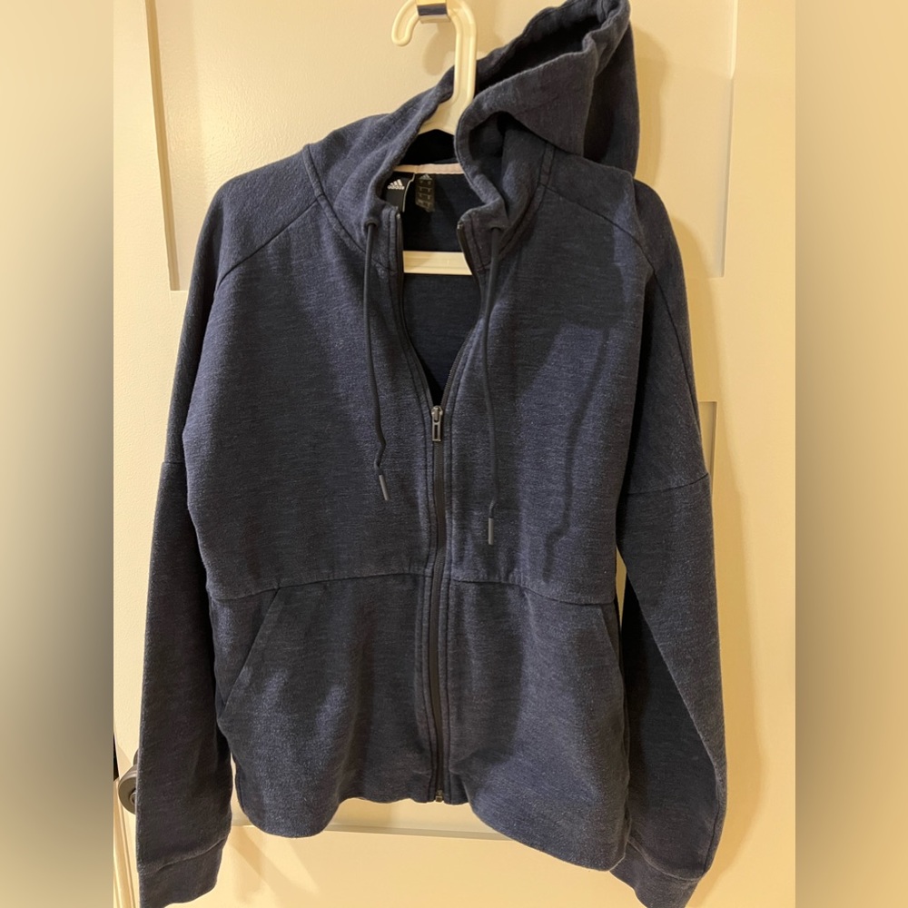 Adidas zip up hoodie - dark blue - medium preowned